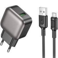 Мережевий зарядний пристрій (зарядка) Borofone BAS52A Absolute QC3.0 18W (1USB-A) + кабель USB to MicroUSB - Black