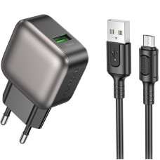 Мережевий зарядний пристрій (зарядка) Borofone BAS52A Absolute QC3.0 18W (1USB-A) + кабель USB to MicroUSB - Black