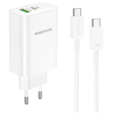 Мережевий зарядний пристрій (зарядка) Borofone BN10 Sunlight PD65W (1USB-A/1C) + кабель Type-C to Type-C - White
