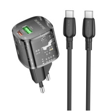 Сетевое зарядное устройство (зарядка) Borofone BN17 Sunlight PD20W+QC3.0 (1USB-A/1C) + кабель Type-C to Type-C - Transparent black