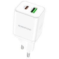 Мережевий зарядний пристрій (зарядка) Borofone BN7 PD20W+QC3.0 (1USB-A/1C) - White