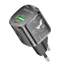 Мережевий зарядний пристрій (зарядка) Borofone BN17 Sunlight PD20W+QC3.0 (1USB-A/1C) - Transparent black