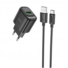 Мережевий зарядний пристрій Hoco C140A Smart QC3.0 (1USB/3A) + Type-C - Black