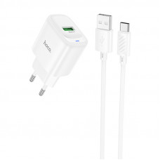 Сетевое зарядное устройство (зарядка) Hoco C140A Smart QC3.0 (1USB/3A) + Type-C - White