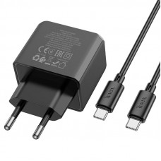 Мережевий зарядний пристрій Hoco CS14A PD20W+QC3.0 (1USB-A/1C) + Type-C to Type-C - Black