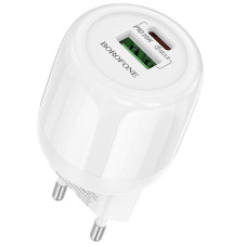 Сетевое зарядное устройство (зарядка) Borofone BA93A Lustrous PD20W+QC3.0 (1USB-A/1C) - White