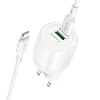 Сетевое зарядное устройство (зарядка) Borofone BA93A Lustrous PD20W+QC3.0 (1USB-A/1C) + кабель Type-C to Type-C - White