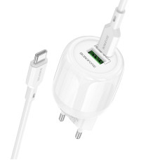 Мережевий зарядний пристрій (зарядка) Borofone BA93A Lustrous PD20W+QC3.0 (1USB-A/1C) + кабель Type-C to Type-C - White