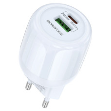 Мережевий зарядний пристрій (зарядка) Borofone BA94A Lustrous PD30W+QC3.0 (1USB-A/1C) - Blue