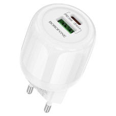 Сетевое зарядное устройство (зарядка) Borofone BA94A Lustrous PD30W+QC3.0 (1USB-A/1C) - White