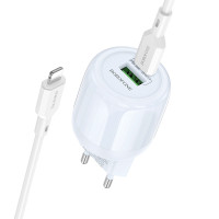 Сетевое зарядное устройство (зарядка) Borofone BA94A Lustrous PD30W+QC3.0 (1USB-A/1C) + кабель Type-C to Lightning - Blue