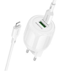 Мережевий зарядний пристрій (зарядка) Borofone BA94A Lustrous PD30W+QC3.0 (1USB-A/1C) + кабель Type-C to Lightning - White