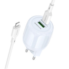 Мережевий зарядний пристрій (зарядка) Borofone BA93A Lustrous PD20W+QC3.0 (1USB-A/1C) + кабель Type-C to Lightning - Blue