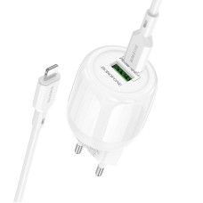 Мережевий зарядний пристрій (зарядка) Borofone BA93A Lustrous PD20W+QC3.0 (1USB-A/1C) + кабель Type-C to Lightning - White