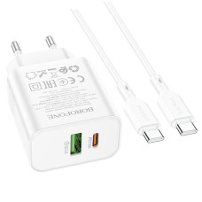 Мережевий зарядний пристрій (зарядка) Borofone BA88A Navy PD20W+QC3.0 (1USB-A/1C) + кабель Type-C to Type-C - White