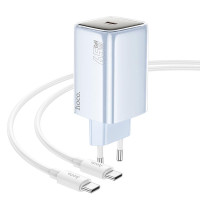 Сетевое зарядное устройство (зарядка) Hoco N48 Glorious PD65W (1USB-C) + кабель Type-C to Type-C - Blue
