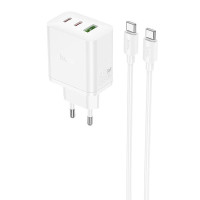 Мережевий зарядний пристрій (зарядка) Hoco N51 Scenery PD65W (1USB-A/2C) + кабель Type-C to Type-C - White
