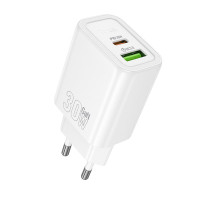 Мережевий зарядний пристрій (зарядка) Hoco N63 Gentle PD30W+QC3.0 (1USB-A/1C) - White