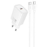 Мережевий зарядний пристрій (зарядка) Hoco N60 Gentle PD20W (1USB-C) + кабель Type-C to Type-C - White