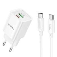 Мережевий зарядний пристрій (зарядка) Hoco C149A Charm PD30W+QC3.0 (1USB-A/1C) + кабель Type-C to Type-C - White