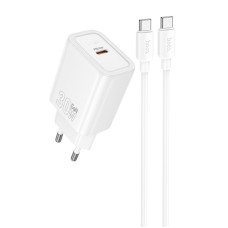 Сетевое зарядное устройство (зарядка) Hoco N62 Gentle PD30W (1USB-C) + кабель Type-C to Type-C - White