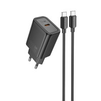Мережевий зарядний пристрій (зарядка) Hoco N60 Gentle PD20W (1USB-C) + кабель Type-C to Type-C - Black