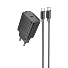 Мережевий зарядний пристрій (зарядка) Hoco N60 Gentle PD20W (1USB-C) + кабель Type-C to Type-C - Black