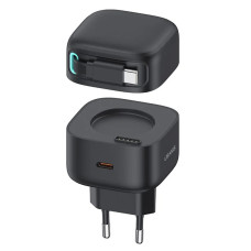 Сетевое зарядное устройство Usams US-CC202 GaN With Type-C Magnetic Retractable Cable Module XMF Ser. 35W (2USB-C) - Black