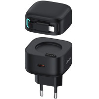 Сетевое зарядное устройство Usams US-CC209 GaN With Lightning Magnetic Retractable Cable Module XMF Ser. 35W (2USB-C) Black