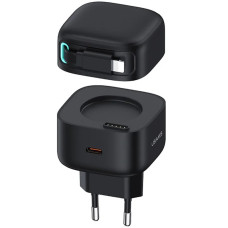 Сетевое зарядное устройство Usams US-CC209 GaN With Lightning Magnetic Retractable Cable Module XMF Ser. 35W (2USB-C) - Black