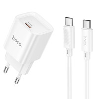 Caricatore da rete Hoco C146A Charm PD20W (1USB-C) + cavo Type-C to Type-C - White
