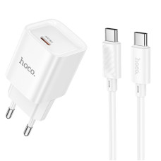 Мережевий зарядний пристрій (зарядка) Hoco C146A Charm PD20W (1USB-C) + кабель Type-C to Type-C - White