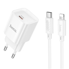 Мережевий зарядний пристрій (зарядка) Hoco C146A Charm PD20W (1USB-C) + кабель Type-C to Lightning - White
