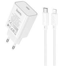 Мережевий зарядний пристрій (зарядка) Hoco C143A Benefit PD20W (1USB-C) + кабель Type-C to Lightning - White