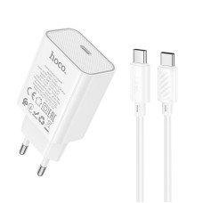 Мережевий зарядний пристрій (зарядка) Hoco C143A Benefit PD20W (1USB-C) + кабель Type-C to Type-C - White