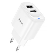 Мережевий зарядний пристрій (зарядка) Hoco C141A Smart 2.1A (2USB-A) - White