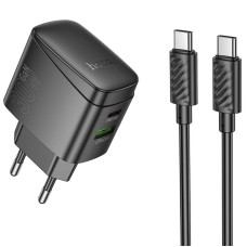 Мережевий зарядний пристрій (зарядка) Hoco CS61A Bright PD30W+QC3.0 (1USB-A/1C) + кабель Type-C to Type-C - Black