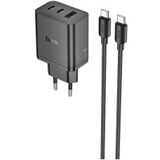 Мережевий зарядний пристрій (зарядка) Hoco N50 Scenery PD45W (1USB-A/2C) + кабель Type-C to Type-C - Black