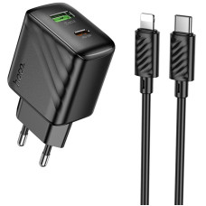 Мережевий зарядний пристрій (зарядка) Hoco CS25A Rico PD20W+QC3.0 (1USB-A/1C) + кабель Type-C to Lightning - Black