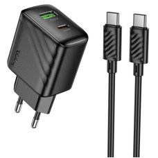Мережевий зарядний пристрій (зарядка) Hoco CS25A Rico PD20W+QC3.0 (1USB-A/1C) + кабель Type-C to Type-C - Black