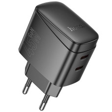 Мережевий зарядний пристрій (зарядка) Hoco CS62A Bright PD45W (2USB-C) - Black