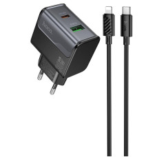 Мережевий зарядний пристрій (зарядка) Hoco CS73A Star Speed PD30W+QC3.0 (1USB-A/1C) + кабель Type-C to Lightning - Midnight Black