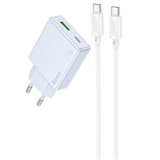 Мережевий зарядний пристрій (зарядка) Hoco C142A Direct PD20W+QC3.0 (1USB-A/1C) + кабель Type-C to Type-C - Blue