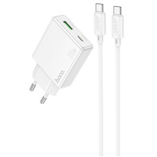 Мережевий зарядний пристрій (зарядка) Hoco C142A Direct PD20W+QC3.0 (1USB-A/1C) + кабель Type-C to Type-C - White