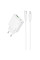 Мережевий зарядний пристрій (зарядка) Hoco C142A Direct PD20W+QC3.0 (1USB-A/1C) + кабель Type-C to Type-C - White - фото