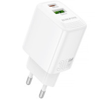 Мережевий зарядний пристрій (зарядка) Borofone BN29 Fuente PD30W+QC3.0 (1USB-A/1C) - White