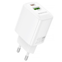 Мережевий зарядний пристрій (зарядка) Borofone BN27 Fuente PD20W+QC3.0 (1USB-A/1C) - White