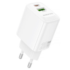 Мережевий зарядний пристрій (зарядка) Borofone BN27 Fuente PD20W+QC3.0 (1USB-A/1C) - White