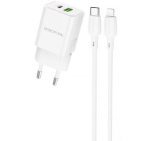 Мережевий зарядний пристрій (зарядка) Borofone BN14 Royal PD30W+QC3.0 (1USB-A/1C) + кабель Type-C to Lightning - White