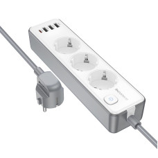Удлинитель Borofone BAC9 Power PD20W (3USB-A/1C/3xSocket) (2m) - White